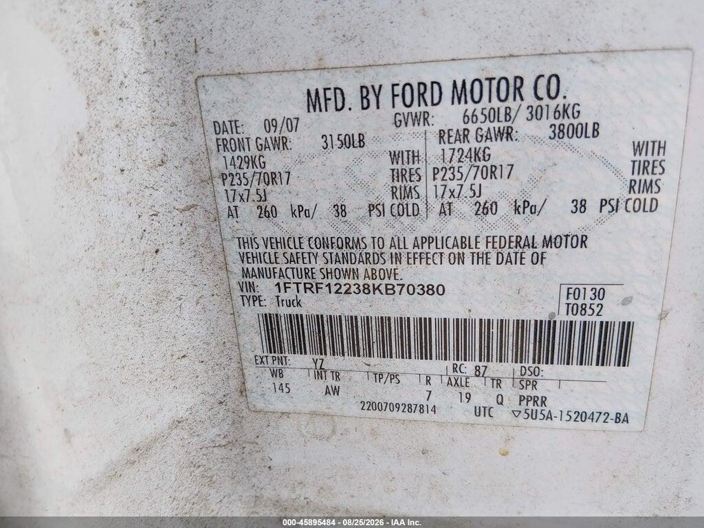 1FTRF12238KB70380 2008 FORD F-150 photo no. 9