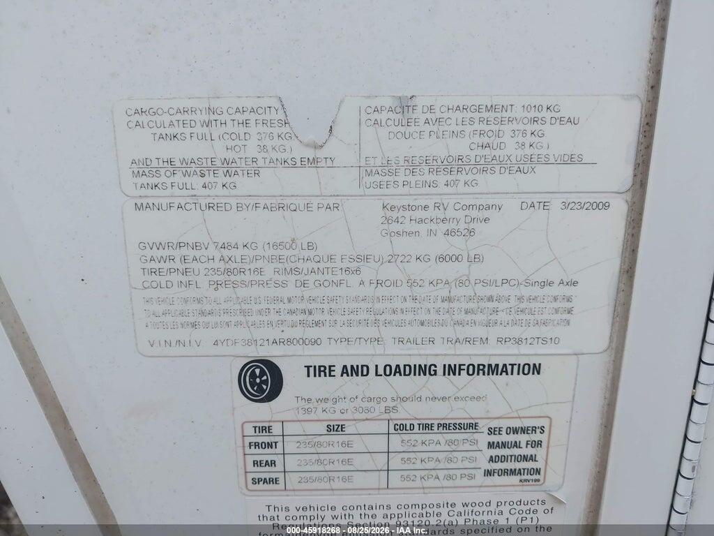 4YDF38121AR800090 2010 KEYSTONE RV OTHER photo no. 9