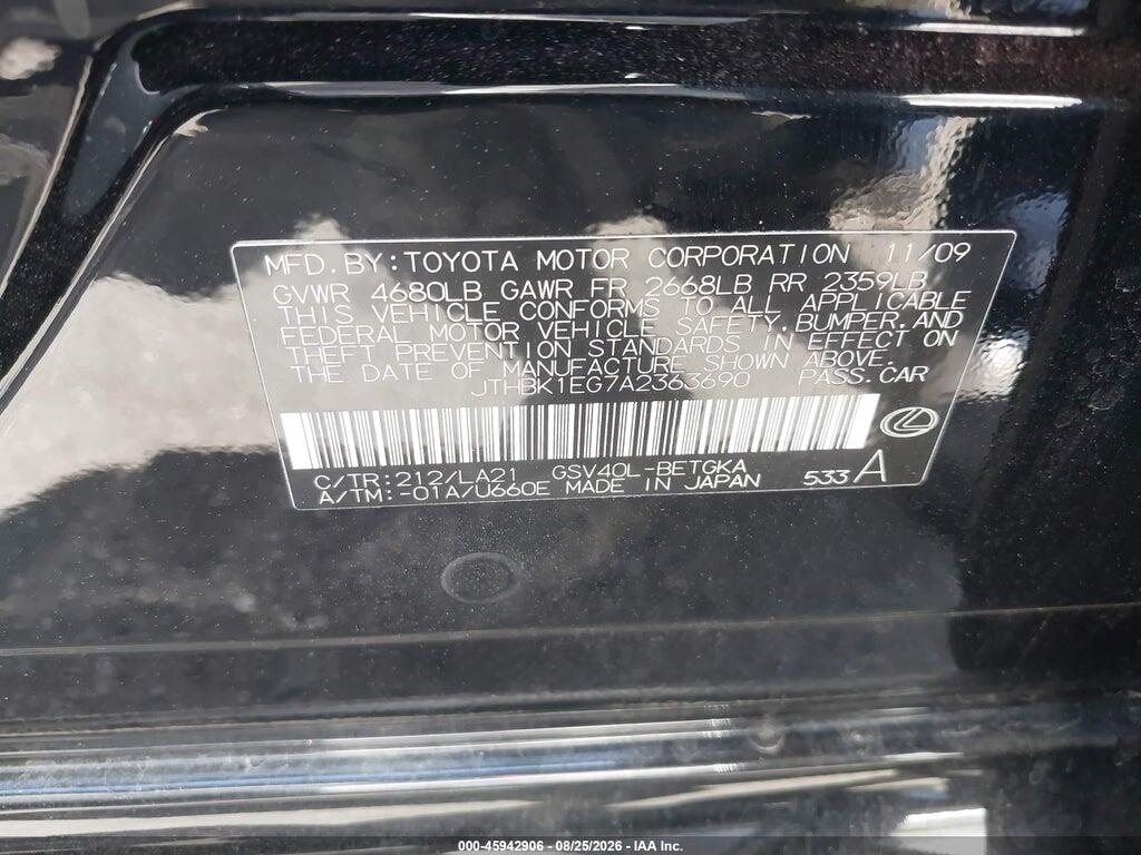 JTHBK1EG7A2363690 2010 LEXUS ES 350 photo no. 9