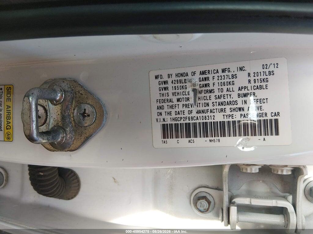 1HGCP2F69CA108312 2012 HONDA ACCORD photo no. 9