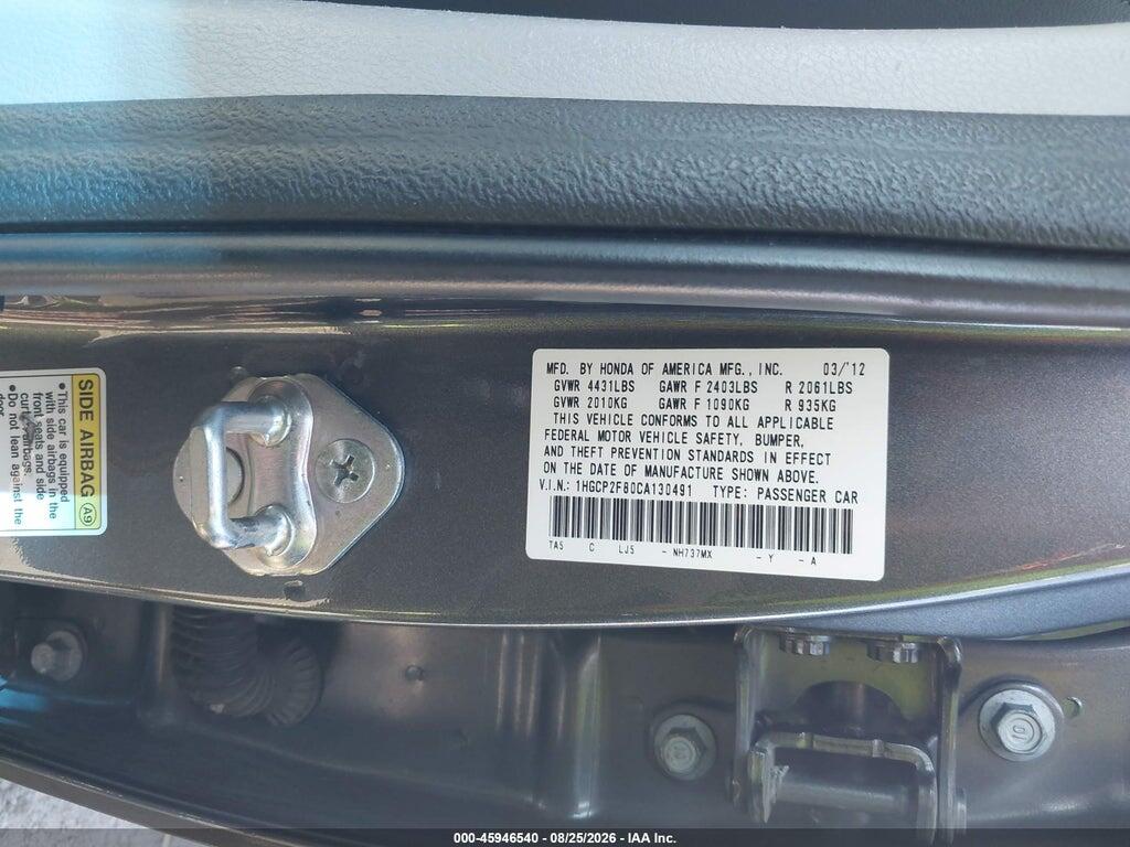 1HGCP2F80CA130491 2012 HONDA ACCORD photo no. 9