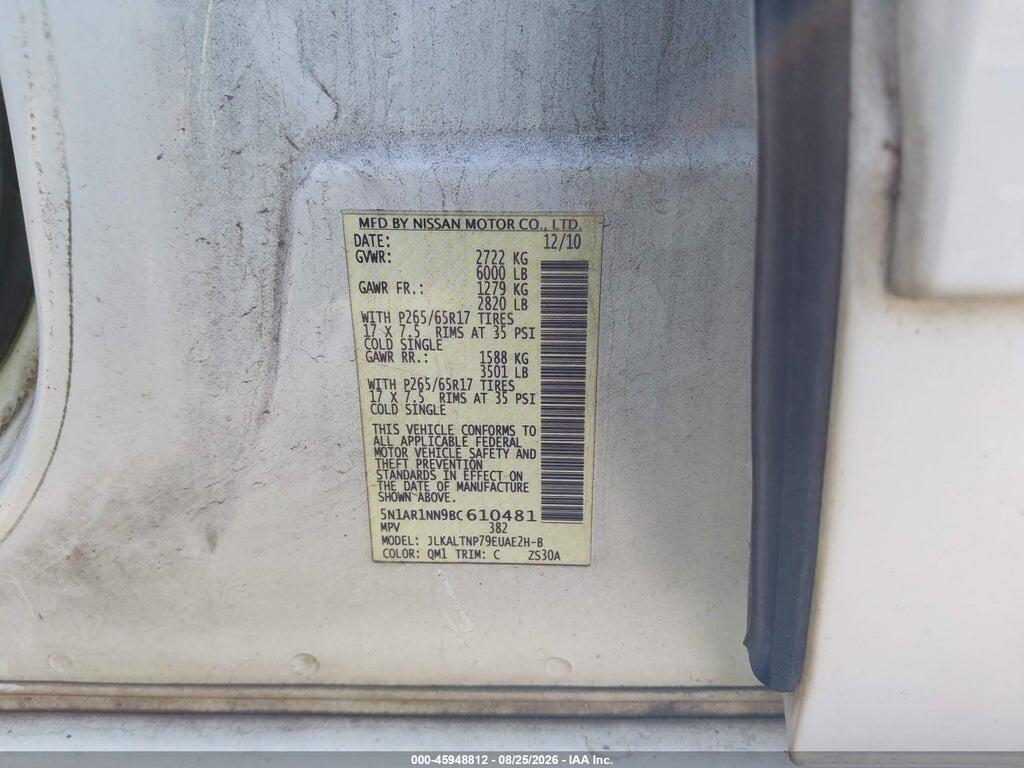 5N1AR1NN9BC610481 2011 NISSAN PATHFINDER photo no. 9