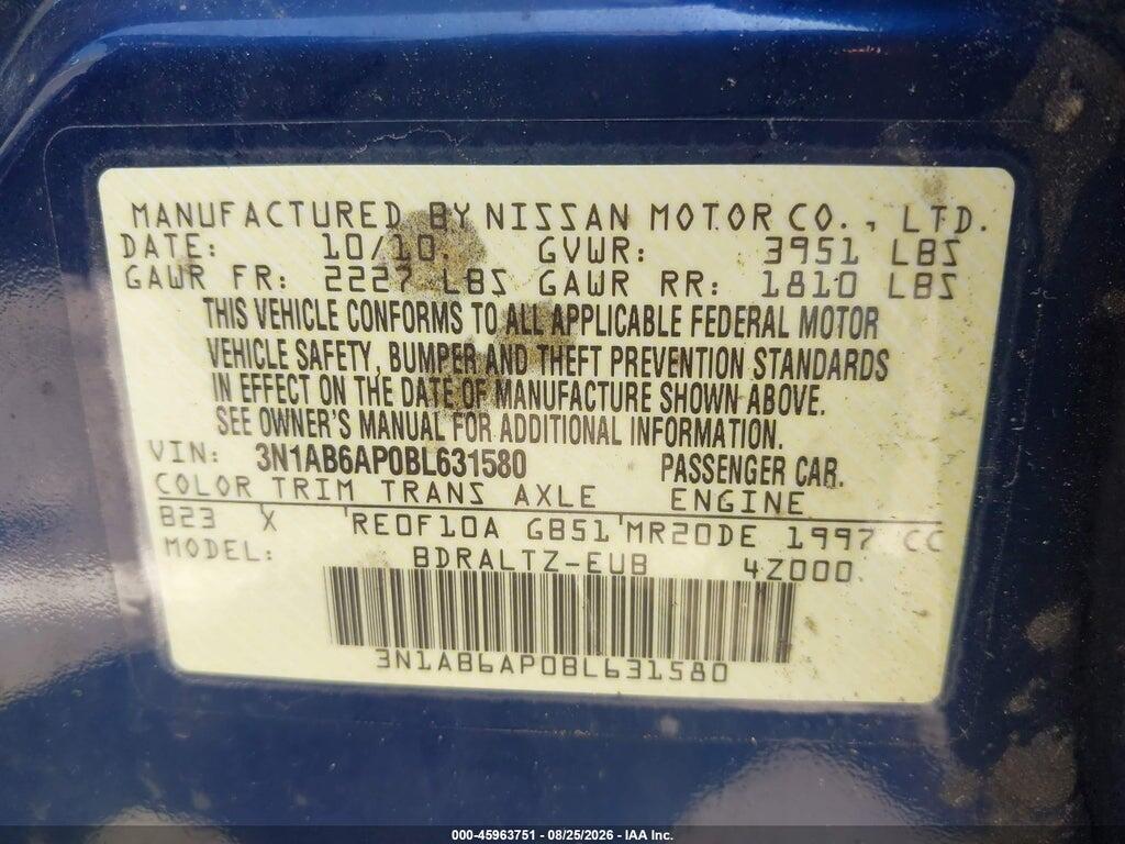 3N1AB6AP0BL631580 2011 NISSAN SENTRA photo no. 9