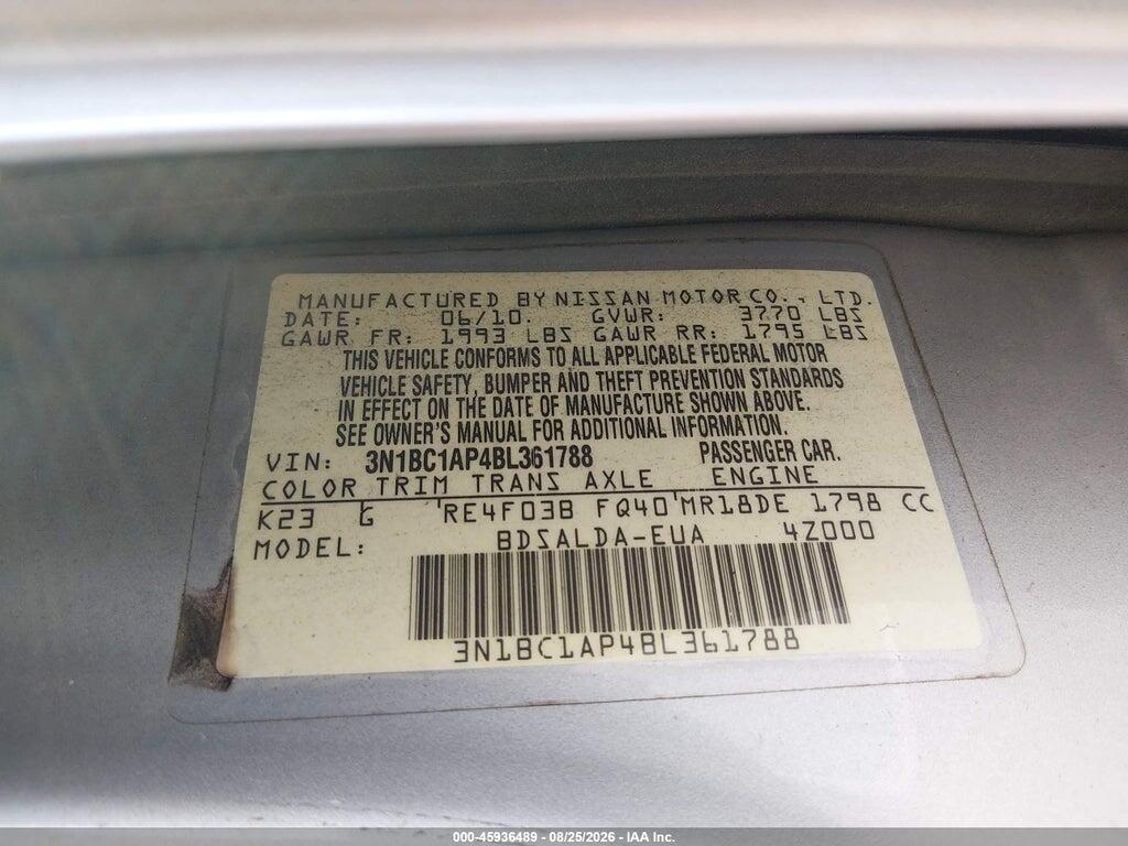 3N1BC1AP4BL361788 2011 NISSAN VERSA photo no. 9