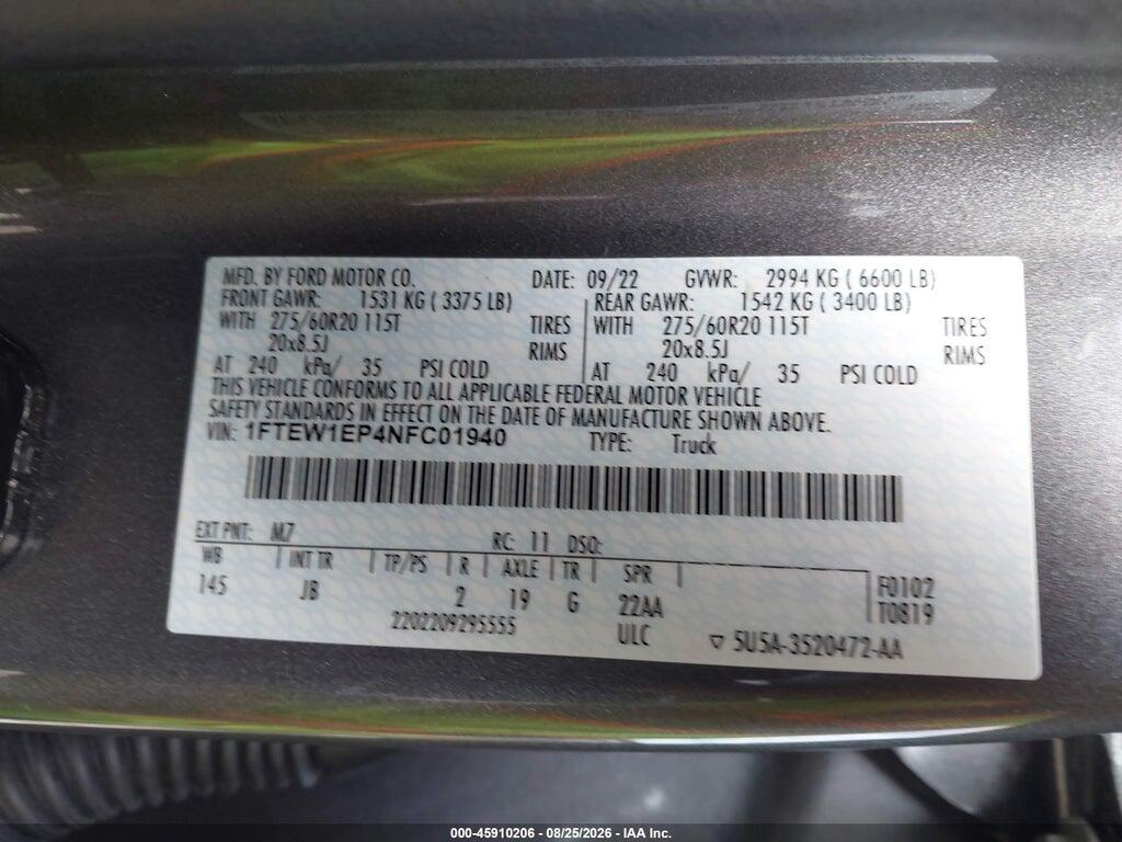 1FTEW1EP4NFC01940 2022 FORD F-150 photo no. 9