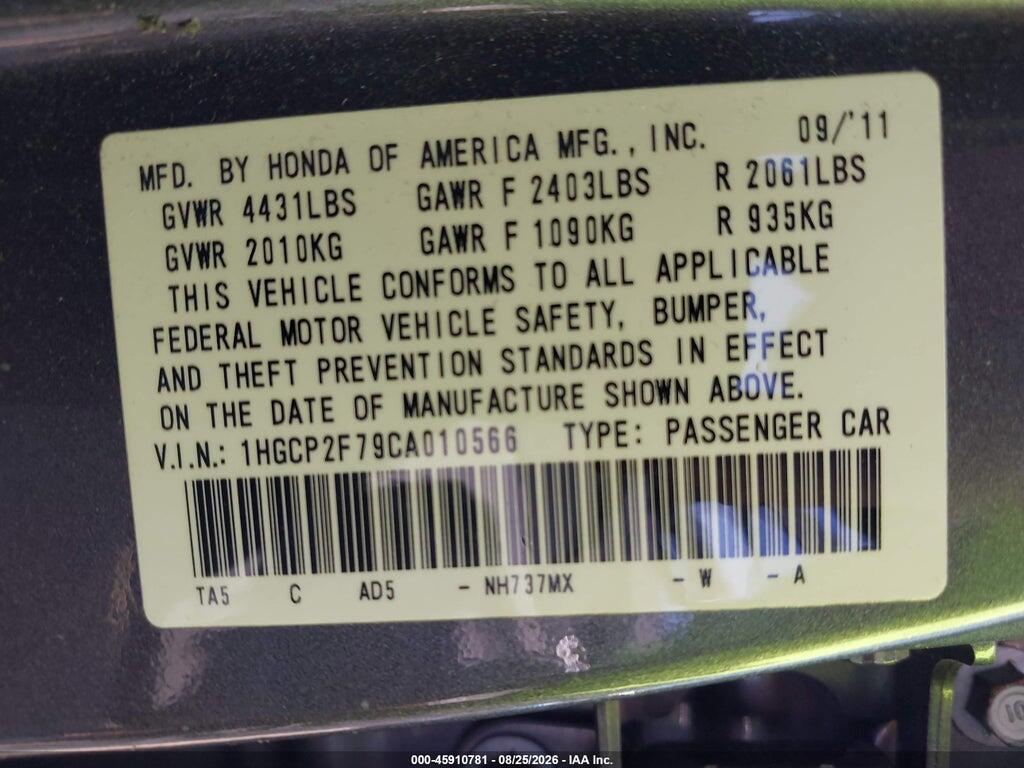 1HGCP2F79CA010566 2012 HONDA ACCORD photo no. 9