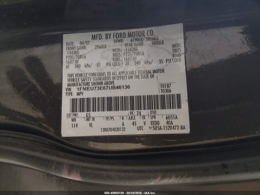 1FMEU73E67UB46136 2007 FORD EXPLORER photo no. 9