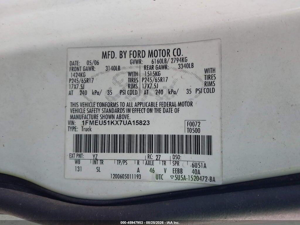 1FMEU51KX7UA15823 2007 FORD EXPLORER SPORT TRAC photo no. 9