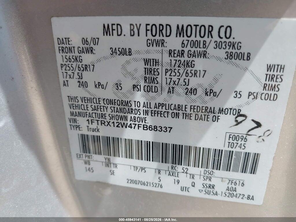 1FTRX12W47FB68337 2007 FORD F-150 photo no. 9