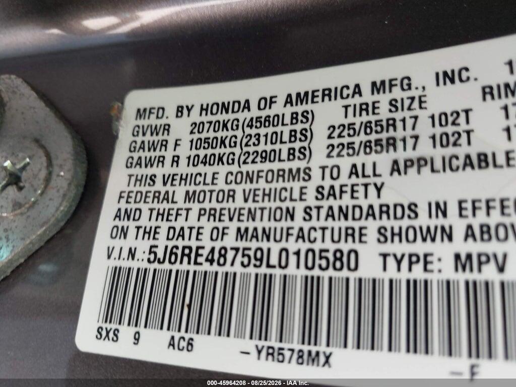 5J6RE48759L010580 2009 HONDA CR-V photo no. 9