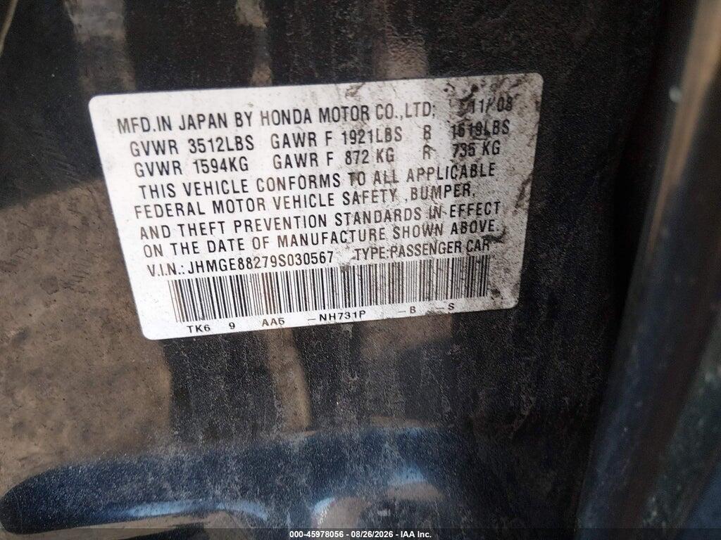 JHMGE88279S030567 2009 HONDA FIT photo no. 9