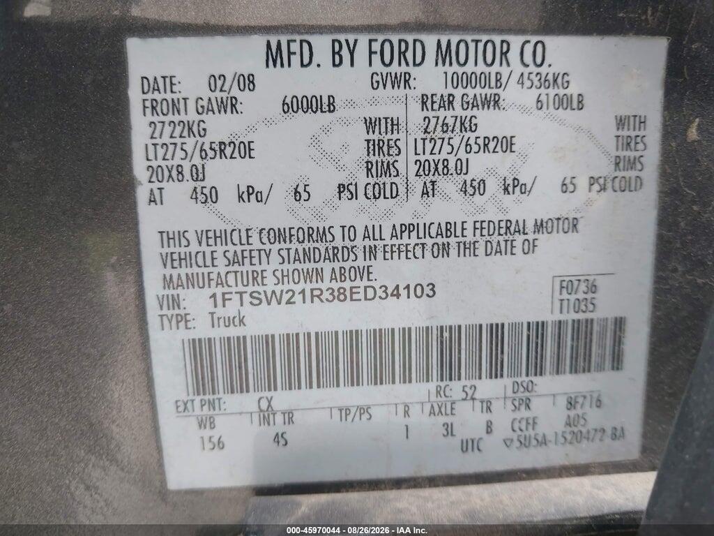 1FTSW21R38ED34103 2008 FORD F-250 photo no. 9