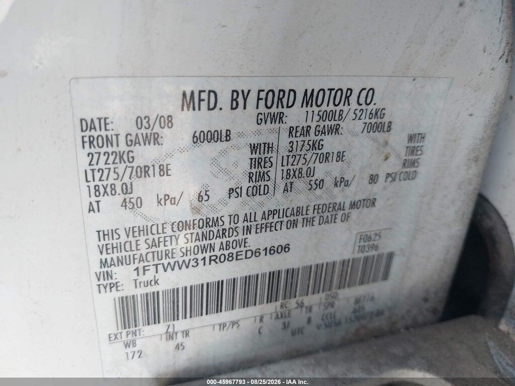 1FTWW31R08ED61606 2008 FORD F-350 photo no. 8