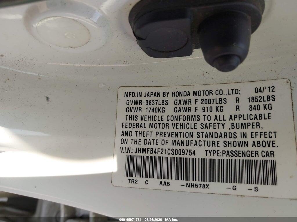 JHMFB4F21CS009754 2012 HONDA CIVIC HYBRID photo no. 9