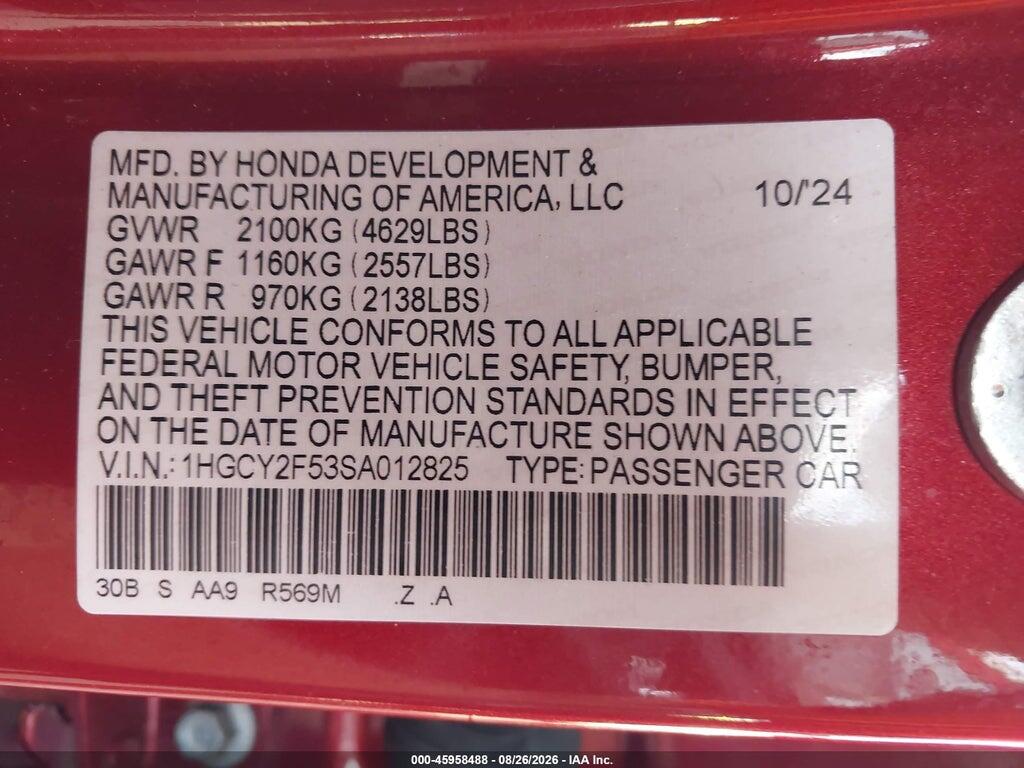 1HGCY2F53SA012825 2025 HONDA ACCORD HYBRID photo no. 9