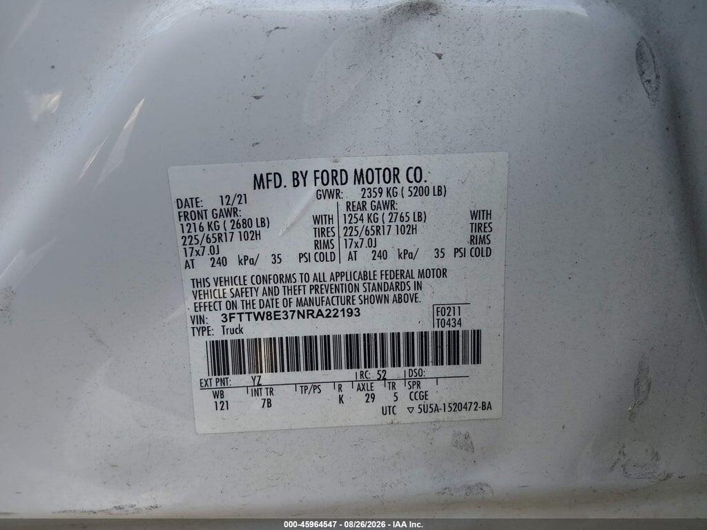 3FTTW8E37NRA22193 2022 FORD MAVERICK photo no. 9
