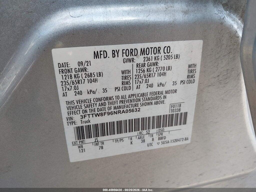 3FTTW8F96NRA05632 2022 FORD MAVERICK photo no. 9