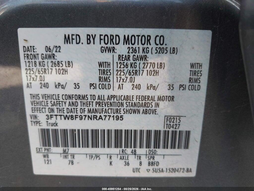 3FTTW8F97NRA77195 2022 FORD MAVERICK photo no. 9