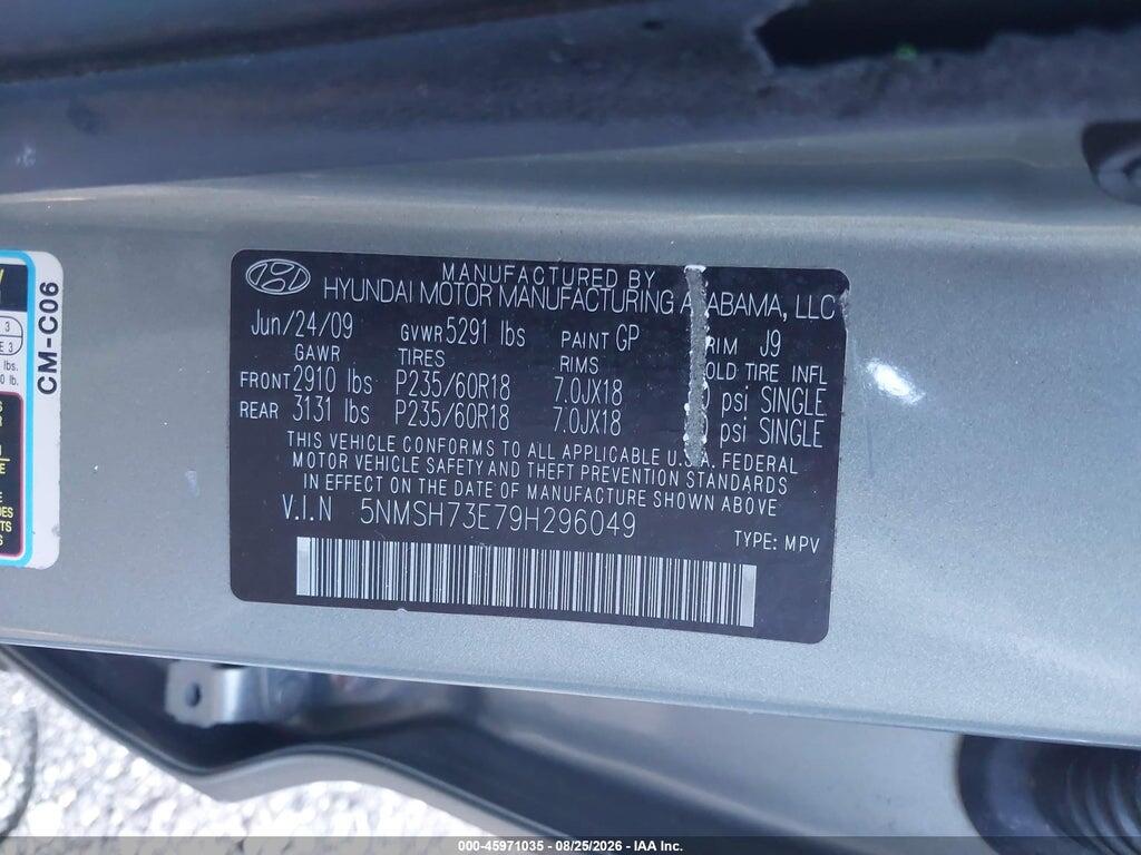5NMSH73E79H296049 2009 HYUNDAI SANTA FE photo no. 9