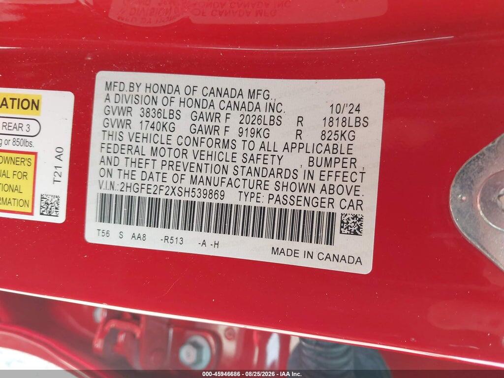 2HGFE2F2XSH539869 2025 HONDA CIVIC photo no. 9