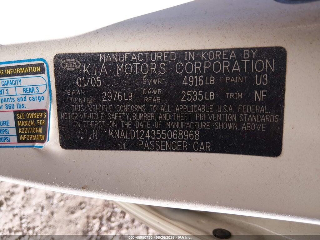 KNALD124355068968 2005 KIA AMANTI photo no. 9
