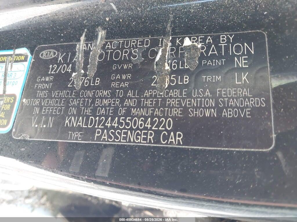 KNALD124455064220 2005 KIA AMANTI photo no. 9