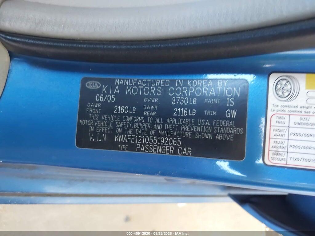 KNAFE121055192065 2005 KIA SPECTRA photo no. 9