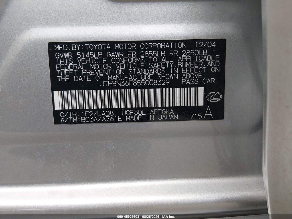 JTHBN36F855008329 2005 LEXUS LS 430 photo no. 9