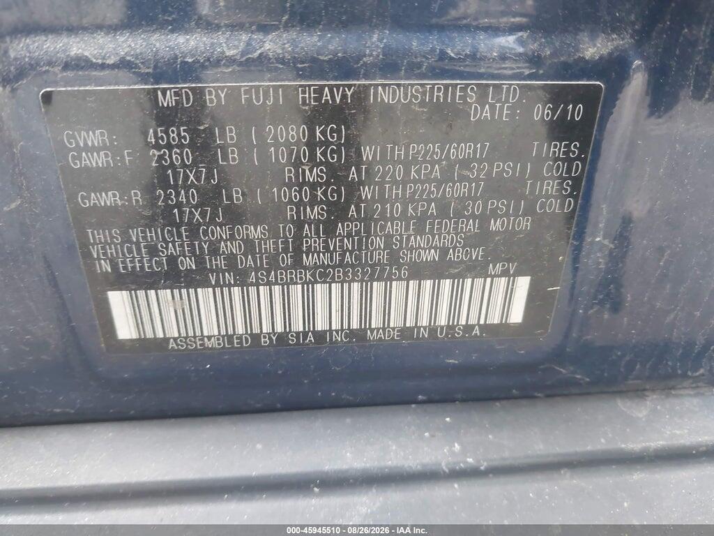 4S4BRBKC2B3327756 2011 SUBARU OUTBACK photo no. 9