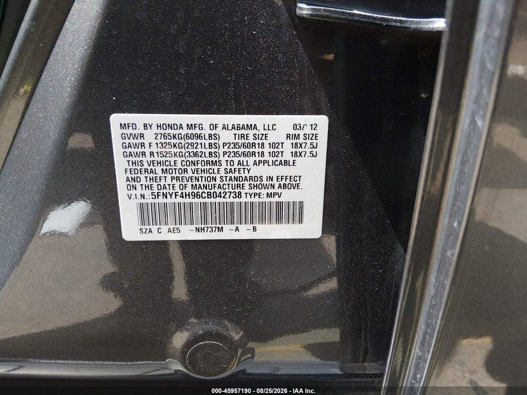 5FNYF4H96CB042738 2012 HONDA PILOT photo no. 9