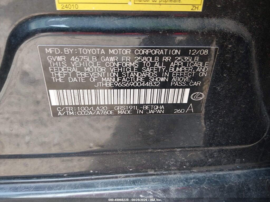 JTHBE96S690044832 2009 LEXUS GS 350 photo no. 9