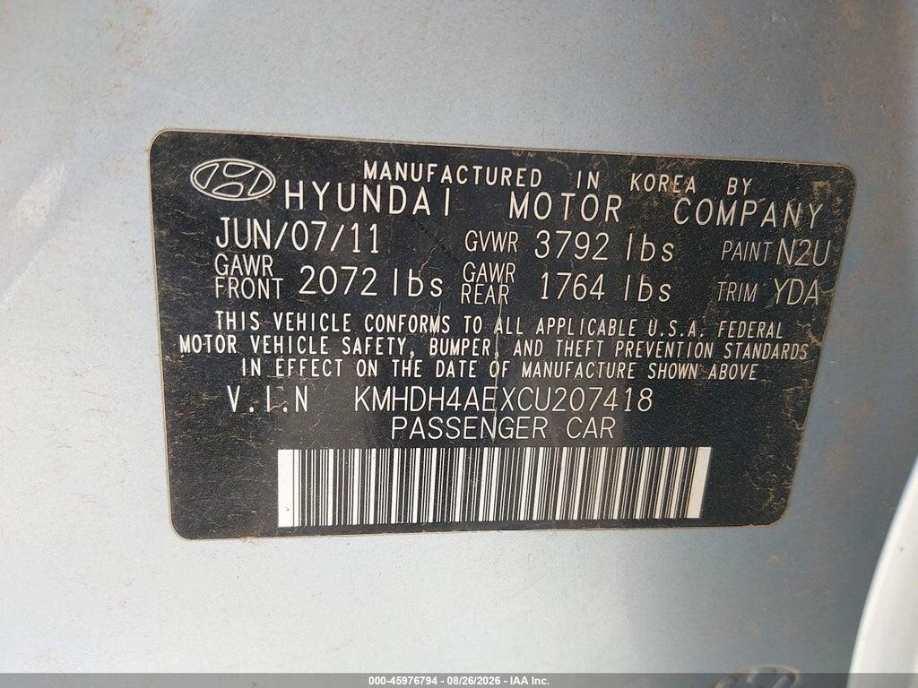 KMHDH4AEXCU207418 2012 HYUNDAI ELANTRA photo no. 9