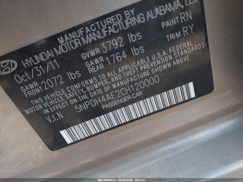 5NPDH4AE2CH120000 2012 HYUNDAI ELANTRA photo no. 9