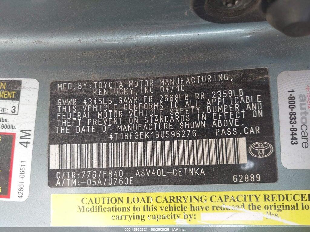 4T1BF3EK1BU596276 2011 TOYOTA CAMRY photo no. 9