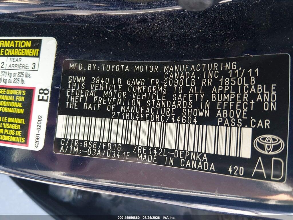 2T1BU4EE0BC744604 2011 TOYOTA COROLLA photo no. 9