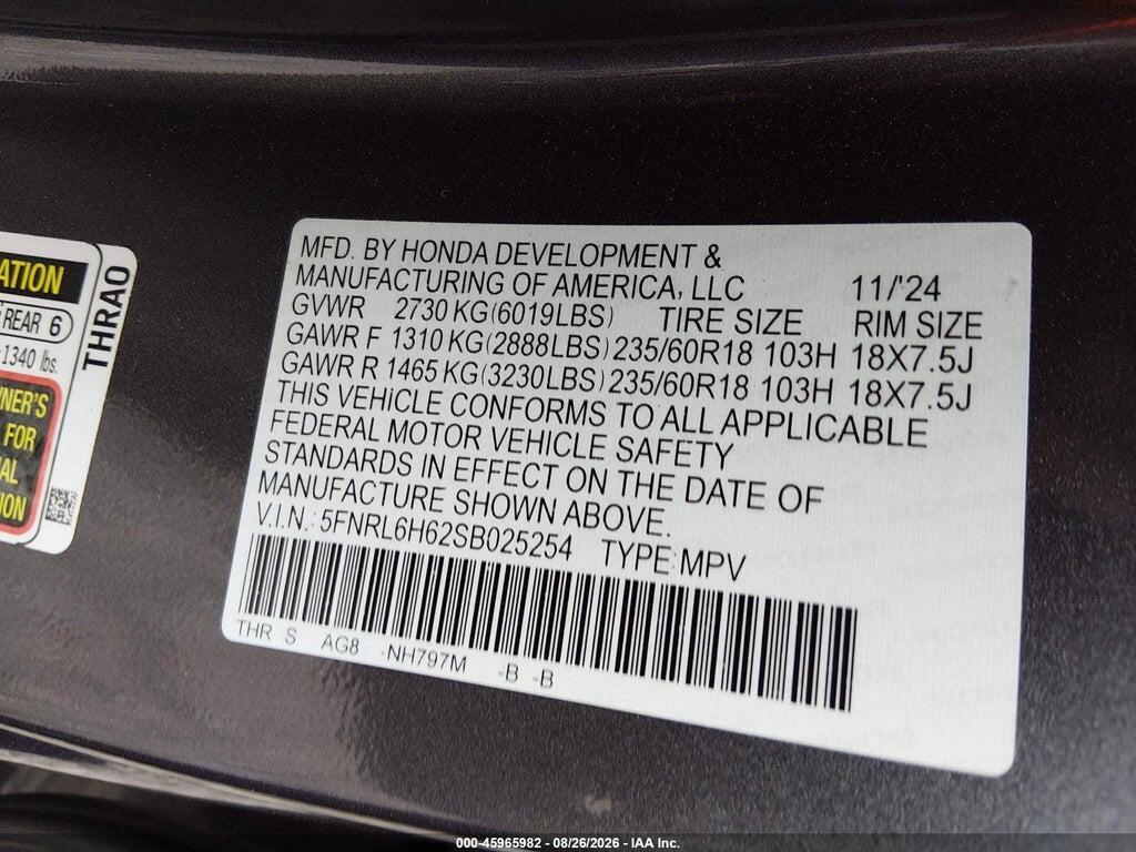 5FNRL6H62SB025254 2025 HONDA ODYSSEY photo no. 9