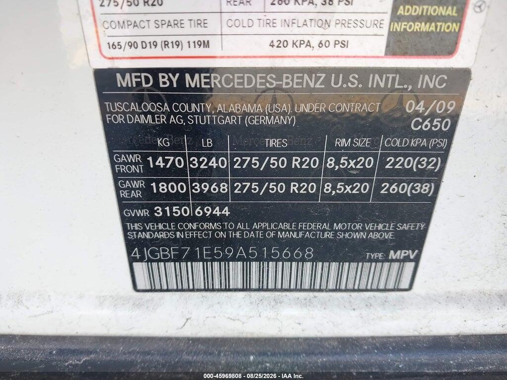 4JGBF71E59A515668 2009 MERCEDES-BENZ GL 450 photo no. 9