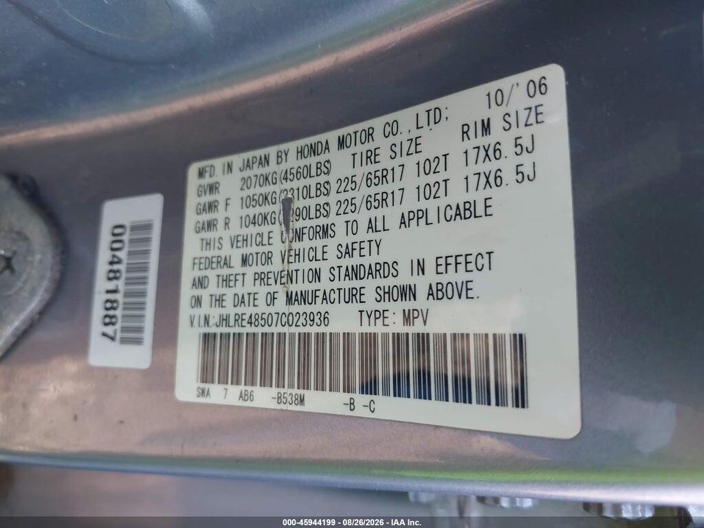 JHLRE48507C023936 2007 HONDA CR-V photo no. 9