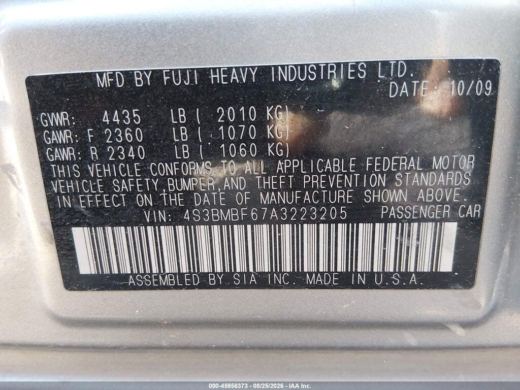 4S3BMBF67A3223205 2010 SUBARU LEGACY photo no. 9