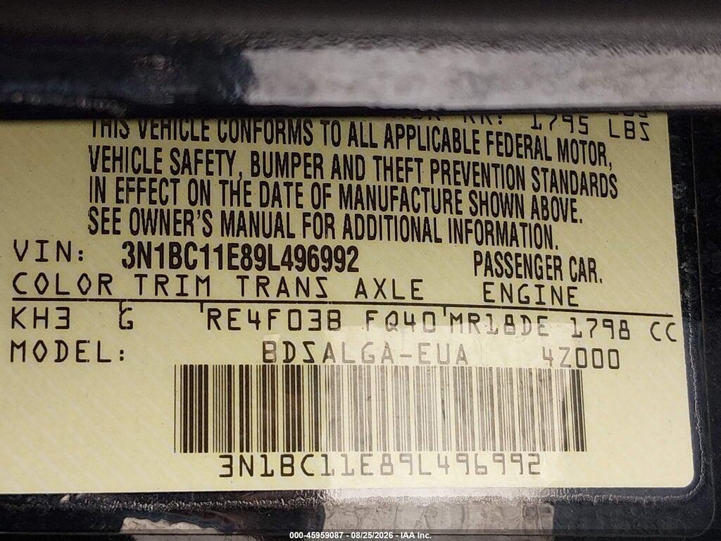 3N1BC11E89L496992 2009 NISSAN VERSA photo no. 9