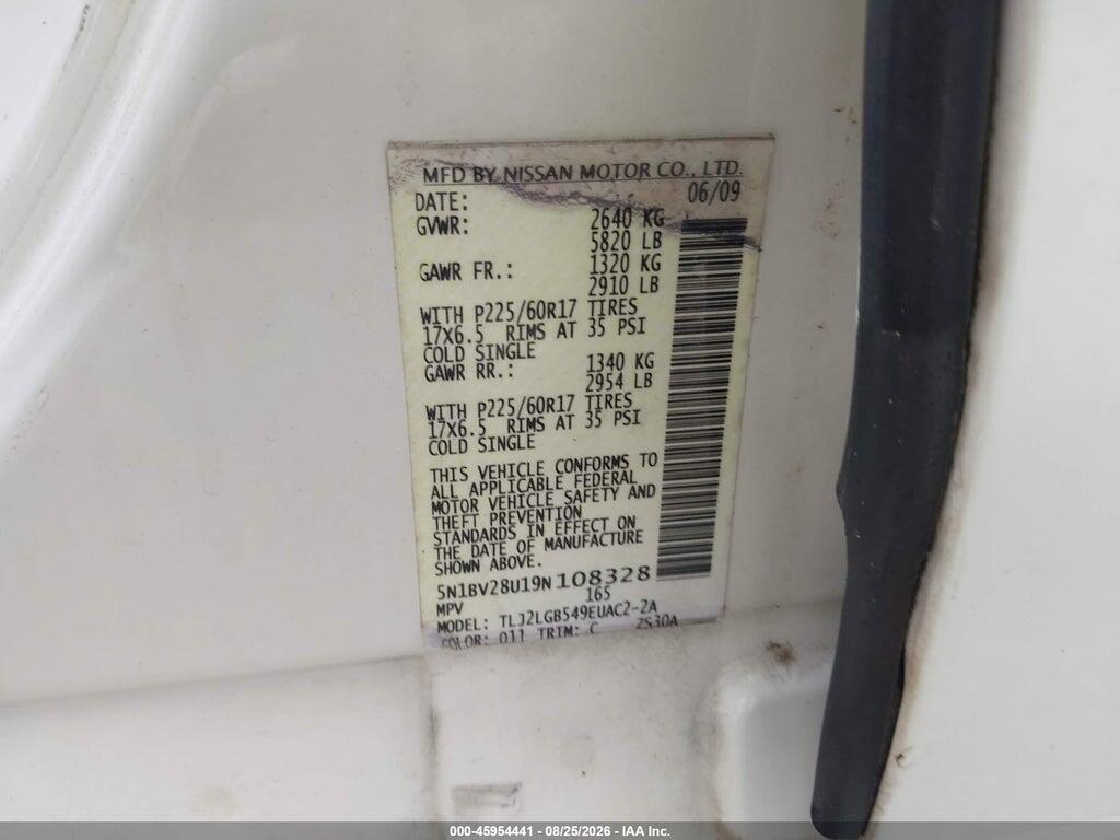 5N1BV28U19N108328 2009 NISSAN QUEST photo no. 9