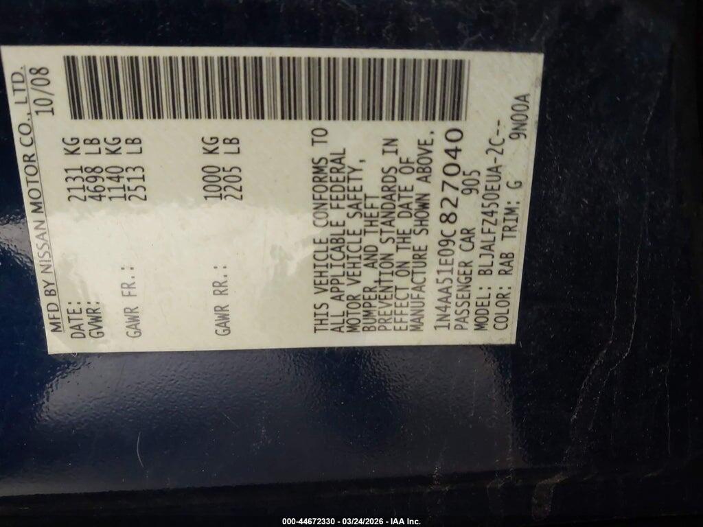 1N4AA51E09C827040 2009 NISSAN MAXIMA photo no. 9
