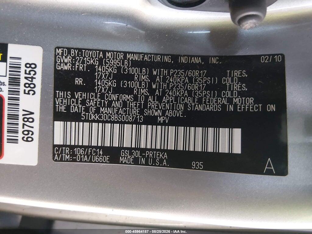 5TDKK3DC8BS008713 2011 TOYOTA SIENNA photo no. 9