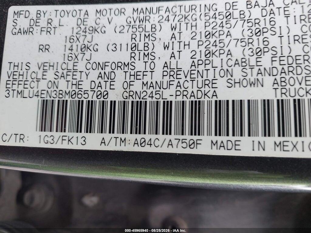 3TMLU4EN3BM065700 2011 TOYOTA TACOMA photo no. 9