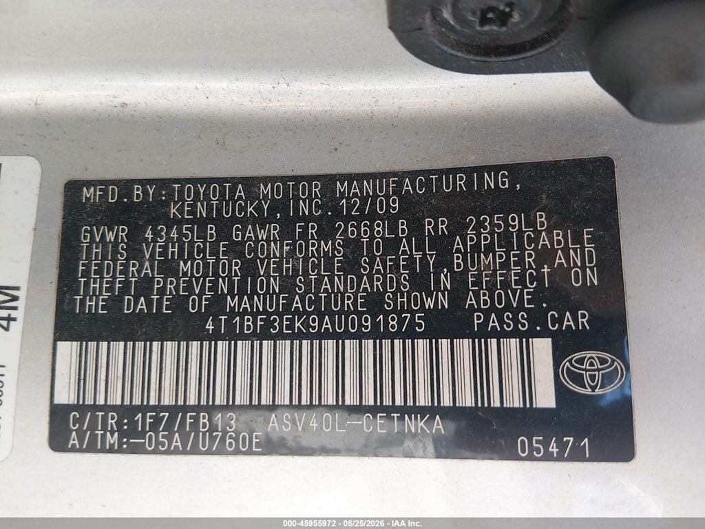 4T1BF3EK9AU091875 2010 TOYOTA CAMRY photo no. 9