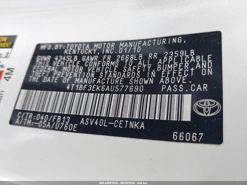 4T1BF3EK6AU577690 2010 TOYOTA CAMRY photo no. 9