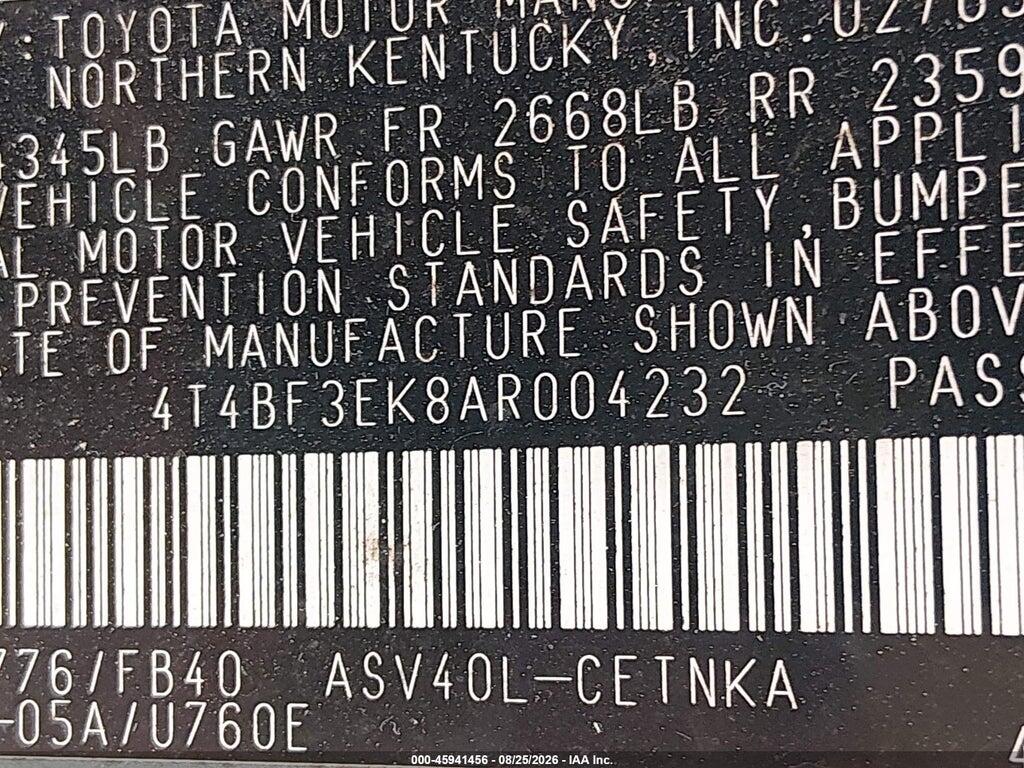 4T4BF3EK8AR004232 2010 TOYOTA CAMRY photo no. 9
