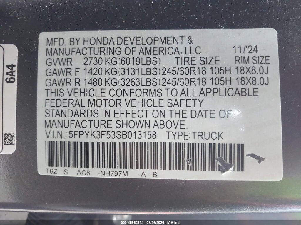 5FPYK3F53SB013158 2025 HONDA RIDGELINE photo no. 9