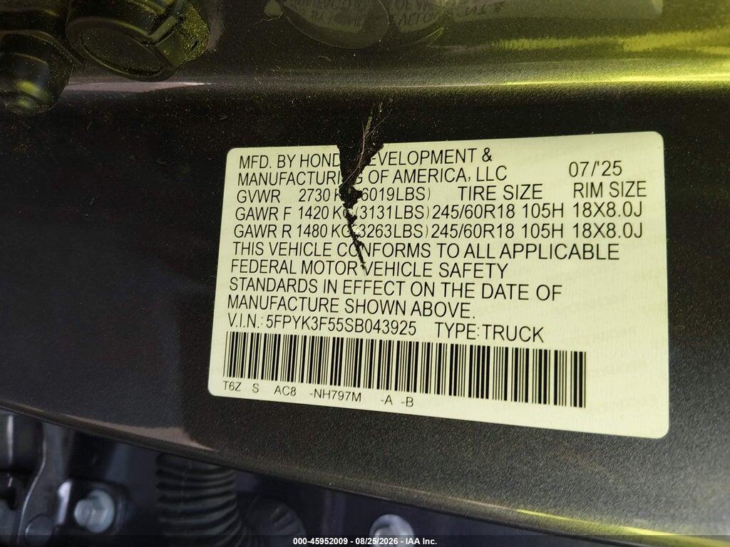 5FPYK3F55SB043925 2025 HONDA RIDGELINE photo no. 7