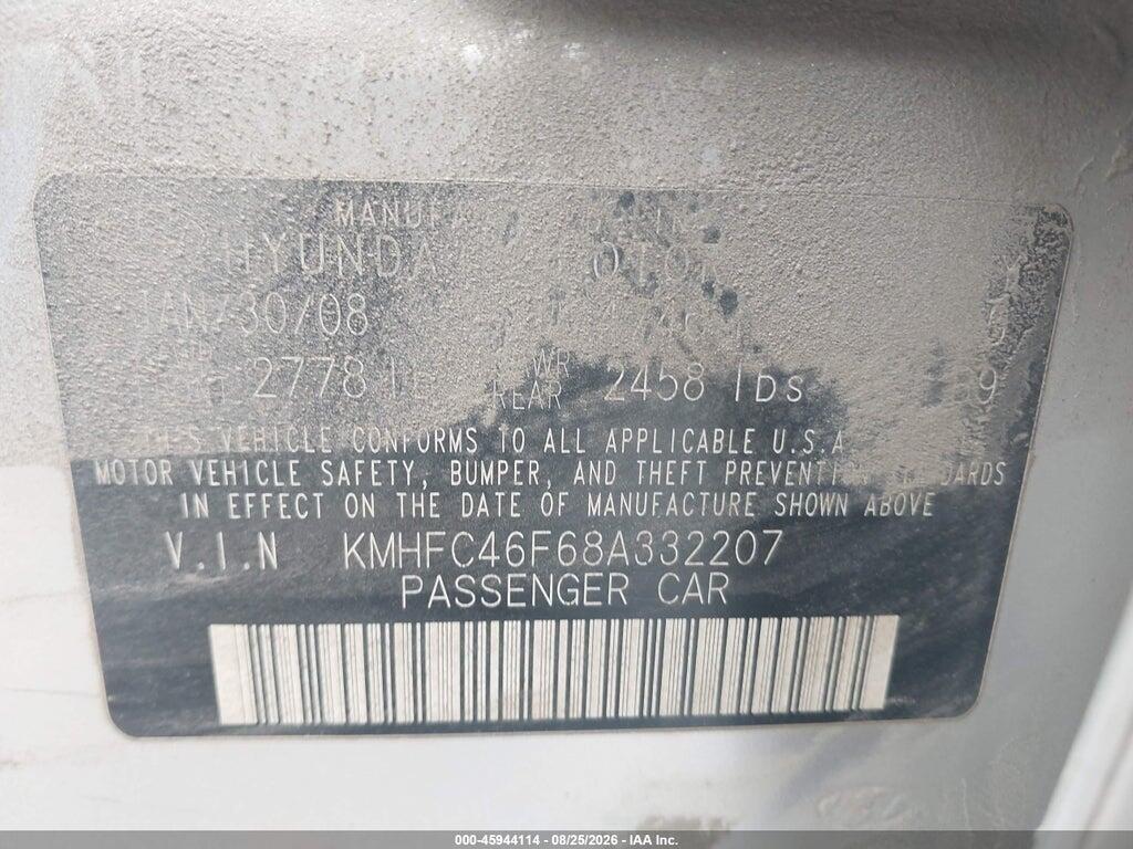 KMHFC46F68A332207 2008 HYUNDAI AZERA photo no. 9